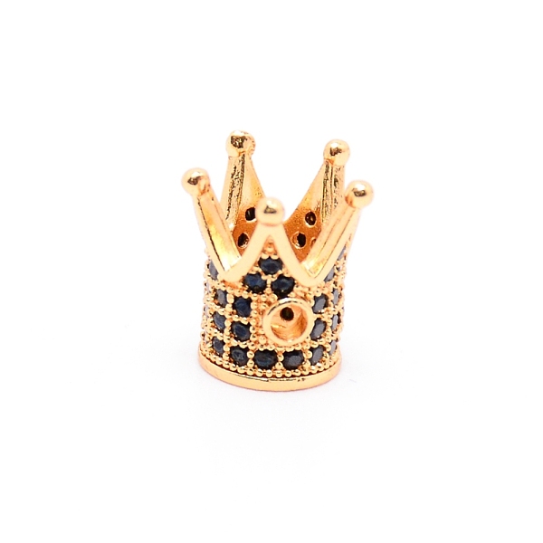 

PandaHall Brass Micro Pave Cubic Zirconia Beads, Crown, Black, Golden, 12x10mm, Hole: 1.8mm Brass+Cubic Zirconia Crown Black