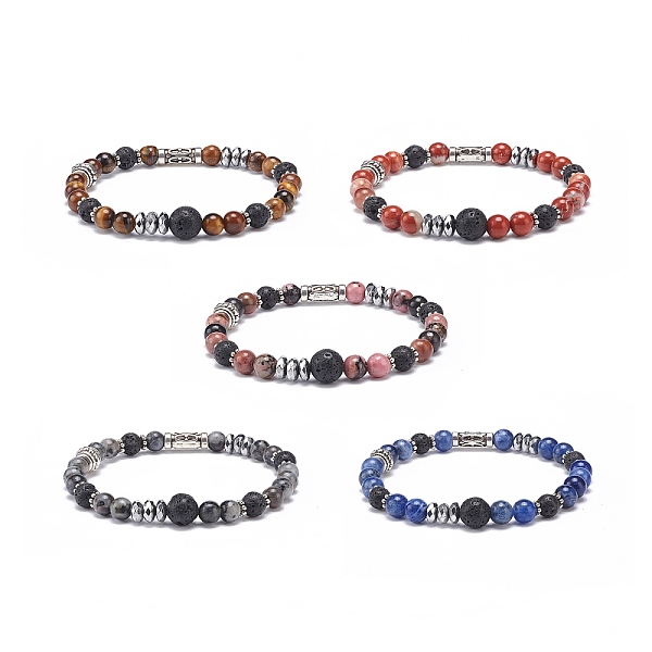 

PandaHall Natural Lava Rock & Mixed Gemstone Stretch Bracelet with Alloy Column Beaded, Essential Oil Gemstone Jewelry for Women, Inner...