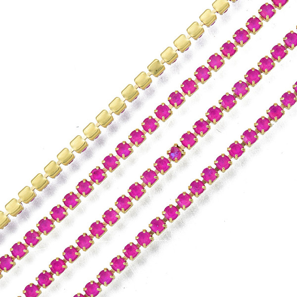 

PandaHall Brass Rhinestone Strass Chains, Rhinestone Cup Chain, Imitate Fluorescent Style, Raw(Unplated), Ruby, 2x2mm, about 23.62 Feet..., Red