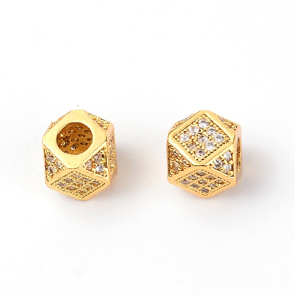 

PandaHall Brass Micro Pave Clear Cubic Zirconia Beads, Polygon, Golden, 7x7x7mm, Hole: 3.5mm Brass+Cubic Zirconia Polygon