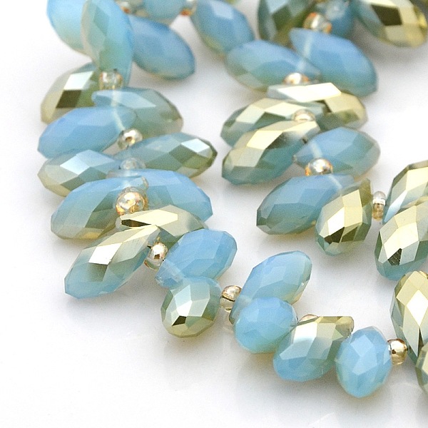 

PandaHall Half Plated Faceted Teardrop Electroplate Glass Pendants Beads Strands, Top Drilled Beads, Golden Plated, 12x6mm, Hole: 1mm, about..., Blue