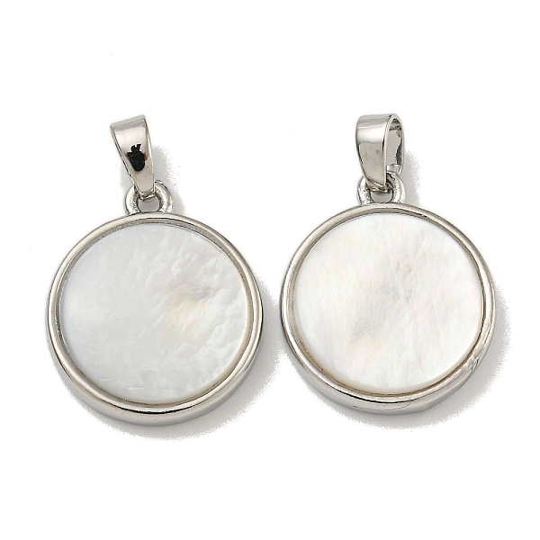 Rack Plating Brass Pave Natural White Shell Pendants