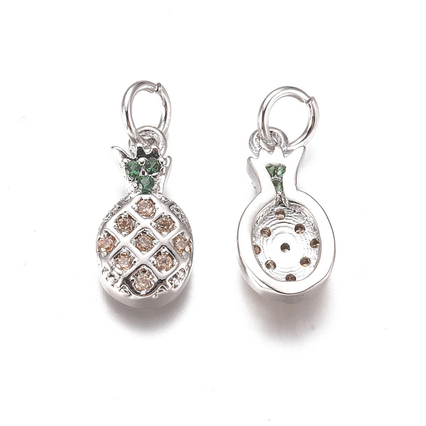 

PandaHall Brass Micro Pave Cubic Zirconia Charms, with Jump Rings, Pineapple, PeachPuff, Platinum, 12x6x2.5mm, Hole: 3mm Brass+Cubic..., Brown