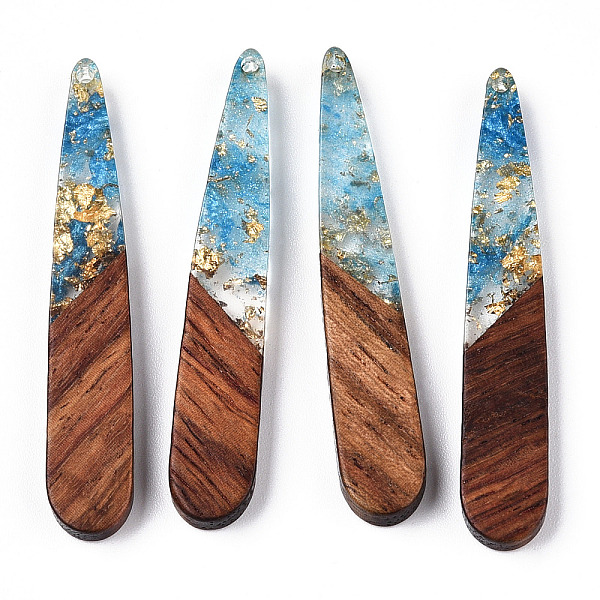 

PandaHall Transparent Resin & Walnut Wood Pendants, with Gold Foil, Teardrop Charms, Waxed, Cornflower Blue, 44x7.5x3.5mm, Hole: 1.5mm...