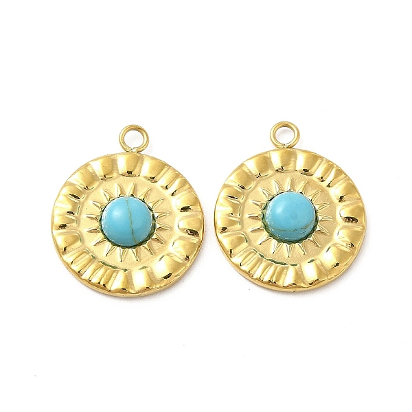 

PandaHall Natural Turquoise Pendants, Flat Round Charms, with Vacuum Plating Real 18K Gold Plated 201 Stainless Steel Findings, 18x15x3.5mm...