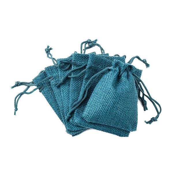 

PandaHall Burlap Packing Pouches Drawstring Bags, Dark Cyan, 9x7cm Burlap Cyan