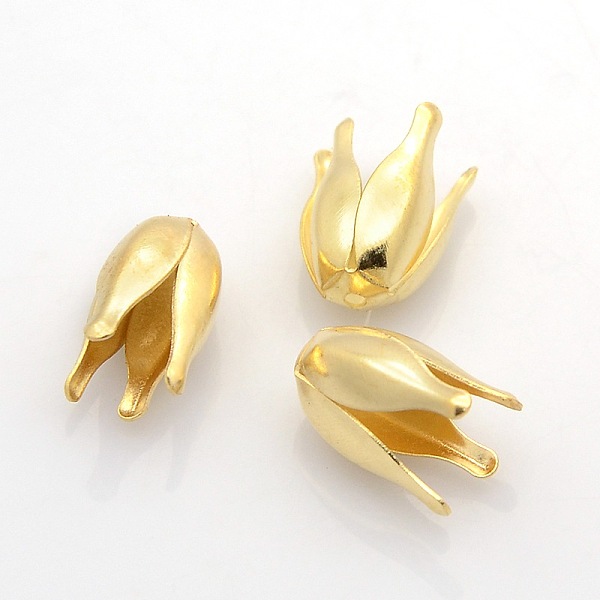 

PandaHall 4-Petal Iron Flower Bead Caps, Golden, 13x7x7mm, Hole: 1mm Iron