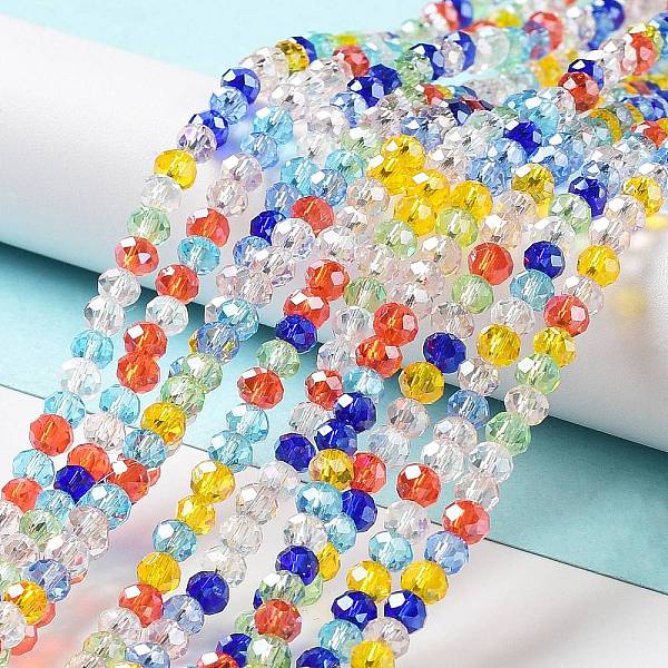 

PandaHall Glass Beads Strands, Faceted, Rondelle, Mixed Color, 4x3mm, Hole: 0.4mm, about 123~127pcs/strand, 15.75~16.5 inch(40~42cm) Glass..., Multicolor