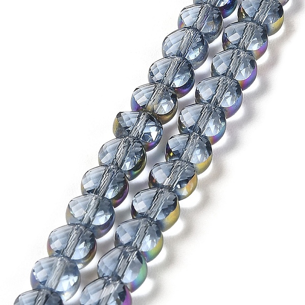 

PandaHall Electroplate Transparent Glass Beads Strands, Rainbow Plated Edge Beads , Faceted Flat Round, Light Steel Blue...