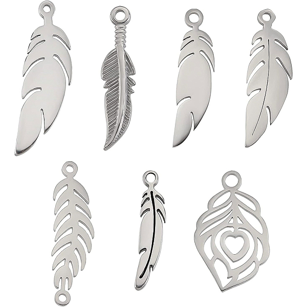 

PandaHall BENECREAT 28Pcs 7 Styles 201 Stainless Steel Feather Charms Metal Pendants Feather Charms Collection for Jewelry Making DIY...