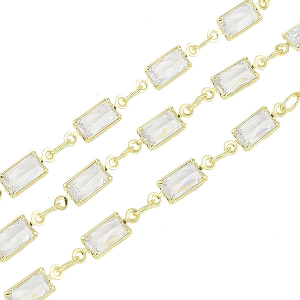 

PandaHall Rack Plating Brass Chains Micro Pave Cubic Zirconia, Long-Lasting Plated, Soldered, with Spool, Golden, 11.5x4x2mm Brass