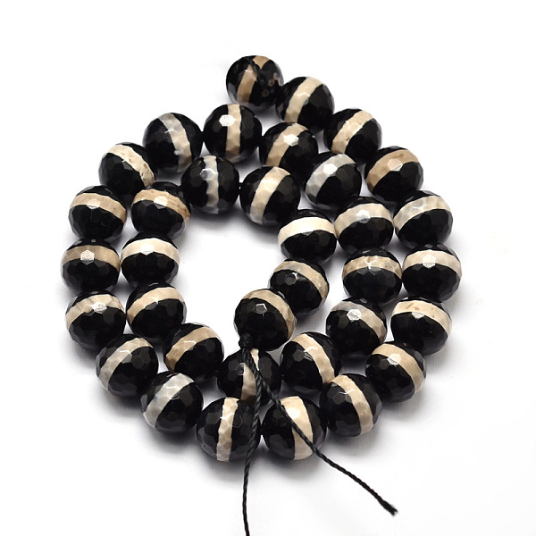 

PandaHall Tibetan Style Striped Pattern dZi Beads Strands, Faceted Natural Agate Round Beads, Black, 8mm, Hole: 1mm, about 46pcs/strand...
