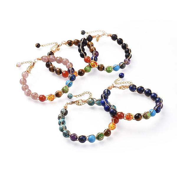 

PandaHall Chakra Jewelry, Natural Gemstone Bracelets, with Brass Lobster Claw Clasps and 304 Stainless Steel Twisted Chains, 7-1/2 inch...
