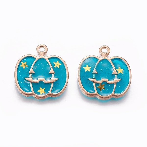 

PandaHall Alloy Enamel Pendants, Pumpkin, Light Gold, Teal, 20x18.7x2.5mm, Hole: 1.6mm Alloy+Enamel Pumpkin Cyan