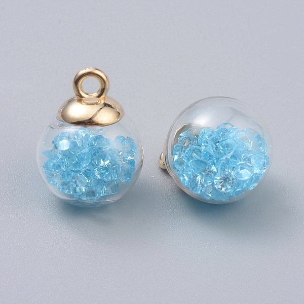 

PandaHall Transparent Glass Globe Pendants, with Resin Rhinestone inside & CCB Plastic Pendant Bails, Round, Light Gold, Light Sky Blue...