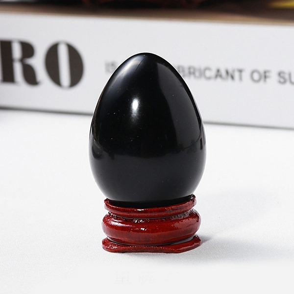 

PandaHall Easter Raw Natural Obsidian Egg Display Decorations, Wood Base Reiki Stones Statues for Home Office Decorations, 40x25mm Obsidian...