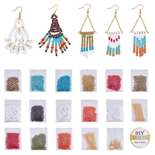 

PandaHall DIY Tassel Big Dangle Earring Making Kit, Including Iron Cable Chains, Plastic & Glass & Acrylic & Glass Seed Round Beads, Brass..., Multicolor