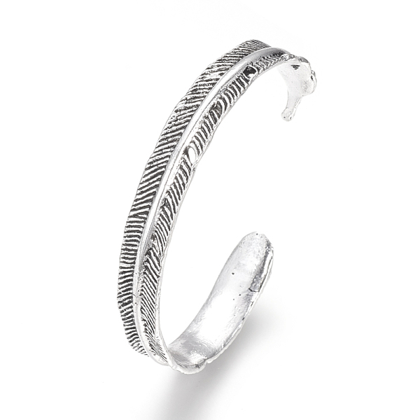 

PandaHall Tibetan Style Alloy Cuff Bangles, Feather Shaped, Antique Silver, 2-3/8 inch(60mm) Brass