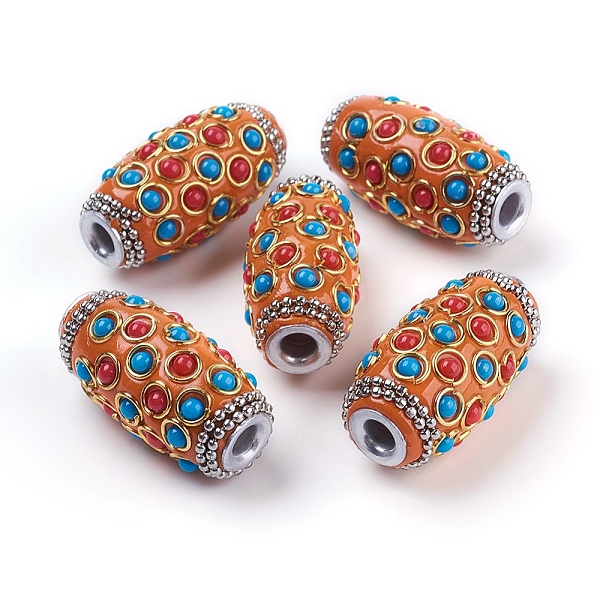 

PandaHall Handmade Indonesia Beads, with Metal Findings and Resin Cabochons, Platinum & Golden, Oval, Orange, 32x16.5~17mm, Hole: 4.5mm...