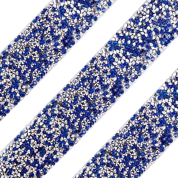 PandaHall Glitter Resin Hotfix Rhinestone, Hot Melt Adhesive on the Back, Rhinestone Trimming, Costume Accessories, Medium Blue, 29x2mm...