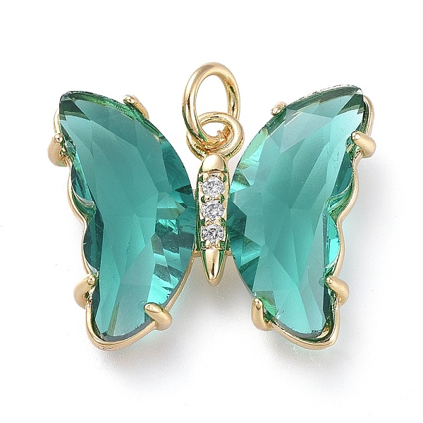 

PandaHall Brass Micro Pave Clear Cubic Zirconia Pendant, with Glass, Butterfly, Golden, Teal, 18mm Brass+Glass Butterfly Cyan