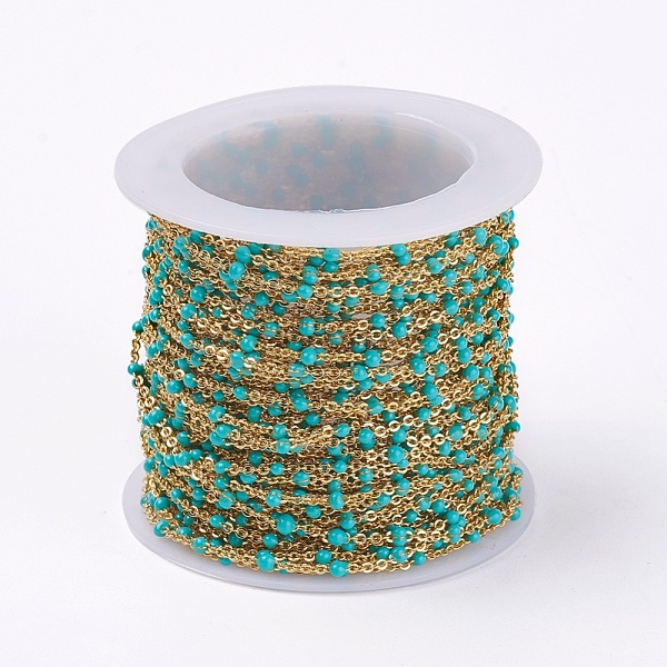 

PandaHall Handmade Enamel Beaded Chains, Brass Cable Chains, with Spool, Long-Lasting Plated, Soldered, Golden, Dark Cyan, 1.5mm, about 32.8...