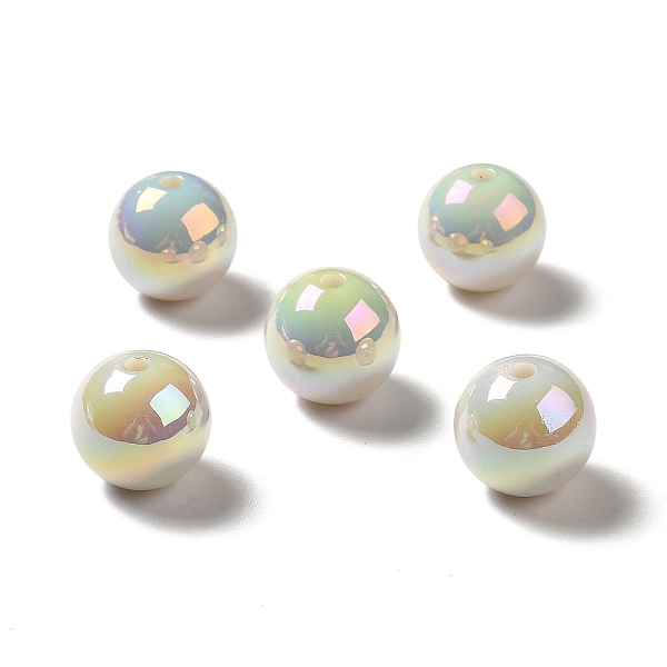 

PandaHall UV Plating Rainbow Iridescent Acrylic Beads, Round, Beige, 15~15.5x15.5~16mm, Hole: 2.7mm Acrylic Round Yellow