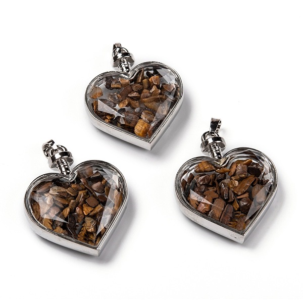 

PandaHall Glass Bottle Pendants, with Natural Tiger Eye Chips and Platinum Plated Alloy Findings, Heart, 40x32.5x11mm, Hole: 8x5mm Tiger Eye...