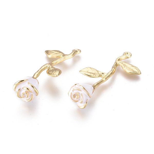 

PandaHall Alloy Pendants, with Enamel, Big Rose Flower, Golden, White, 38x17x9mm, Hole: 1.2mm Alloy+Enamel Flower White