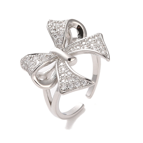 

PandaHall Brass Micro Pave Cubic Zirconia Open Cuff Ring, Bowknot, Platinum, Inner Diameter: 17mm Brass+Cubic Zirconia Bowknot Clear