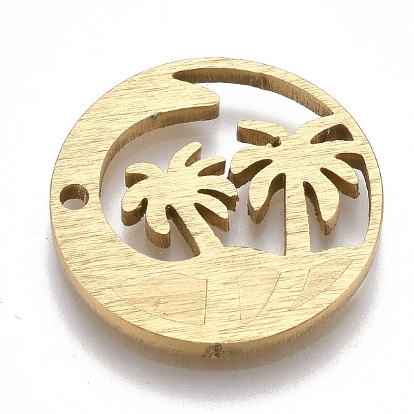 

PandaHall Aluminium Pendants, Laser Cut Pendants, Flat Round with Coconut Tree, Golden, 18x1.5mm, Hole: 1mm Aluminum Flat Round