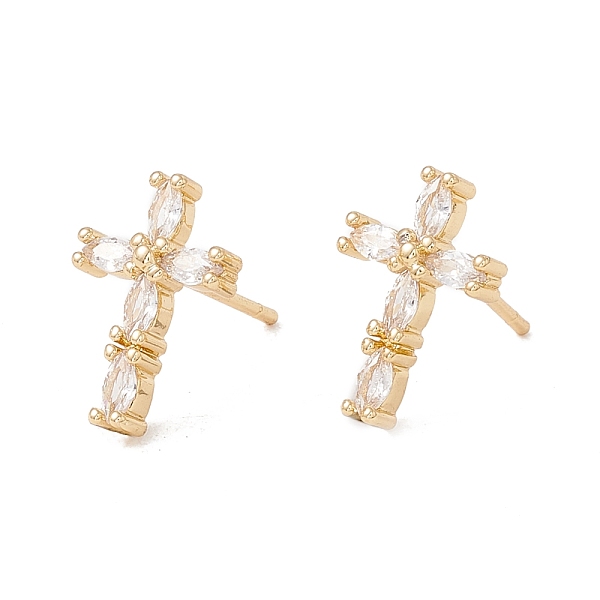 

PandaHall Clear Cubic Zirconia Cross Stud Earrings, Brass Jewelry for Women, Lead Free & Cadmium Free, Real 18K Gold Plated, 14x10mm, Pin...