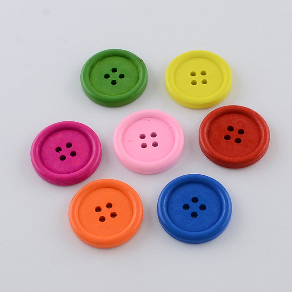 

PandaHall 4-Hole Dyed Wood Buttons, Flat Round, Mixed Color, 20x4mm, Hole: 2mm, about 648pcs/500g Wood Flat Round Multicolor