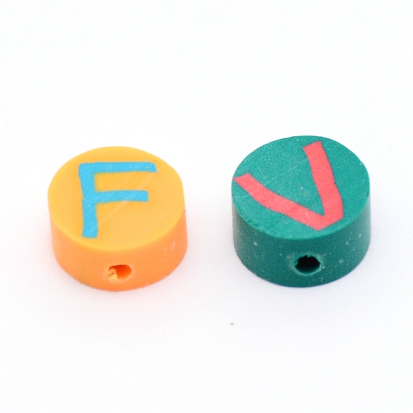 

PandaHall Handmade Polymer Clay Colours Beads, Flat Round with Letter, Colorful, 10x4.5mm, Hole: 1.8mm, 100pcs/bag Polymer Clay Flat Round