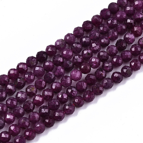 

PandaHall Natural Ruby Beads Strands, Faceted, Round, 3mm, Hole: 0.6mm, about 122~124pcs/strand, 15.16 inch~15.35 inch(38.5~39cm) Ruby Round