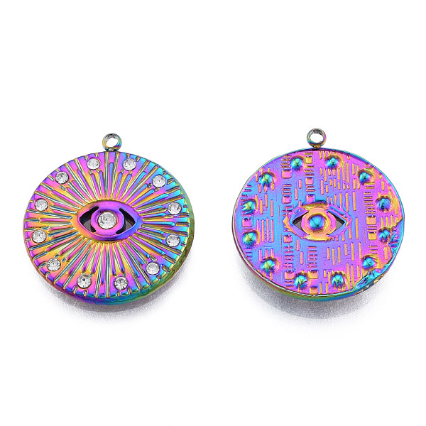 

PandaHall 304 Stainless Steel Pendants, with Crystal Rhinestone, Flat Round with Eye, Golden, 23x21x3mm, Hole: 1.5mm Stainless..., Clear