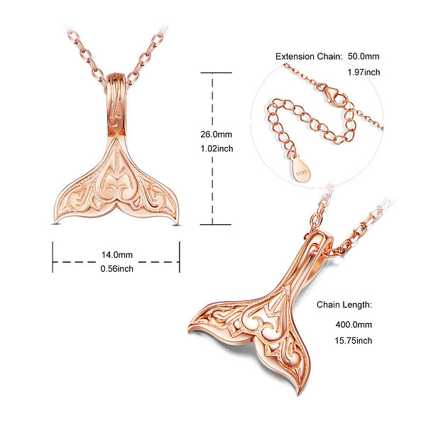

PandaHall SHEGRACE 925 Sterling Silver Pendant Necklaces, with 925 Stamp, Whale Tail Shape, Rose Gold, 15.75 inch Sterling Silver