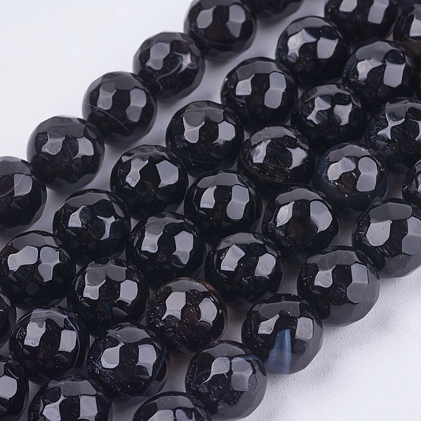 

PandaHall Natural Madagascar Black Agate Bead Strands, Faceted, Round, Dyed & Heated, 8mm Natural Agate Round Black