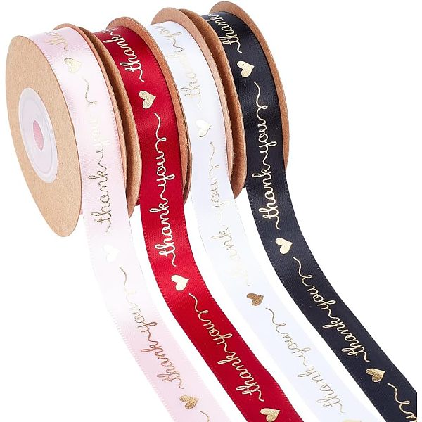 

PandaHall ARRICRAFT 4 Rolls 4 Colors Printed Polyester Ribbon, for Bowknot Making, Garment Accessories, Gold Stamping Word Thank You, Mixed..., Multicolor