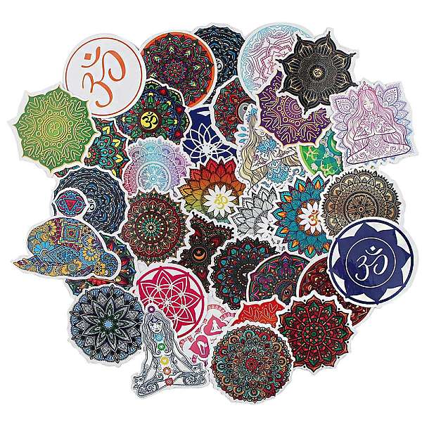 

PandaHall 35Pcs Mandala Style Paper Sticker Labels, Self-adhesion Chakra Cartoon Decals, for Suitcase, Skateboard, Refrigerator, Helmet...