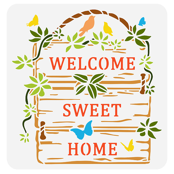 

PandaHall FINGERINSPIRE Welcome Sweet Home Stencils 11.8x11.8 inch Wooden Sign Stencil Plastic Vine Leaves Birds Patterns Stencil Template...