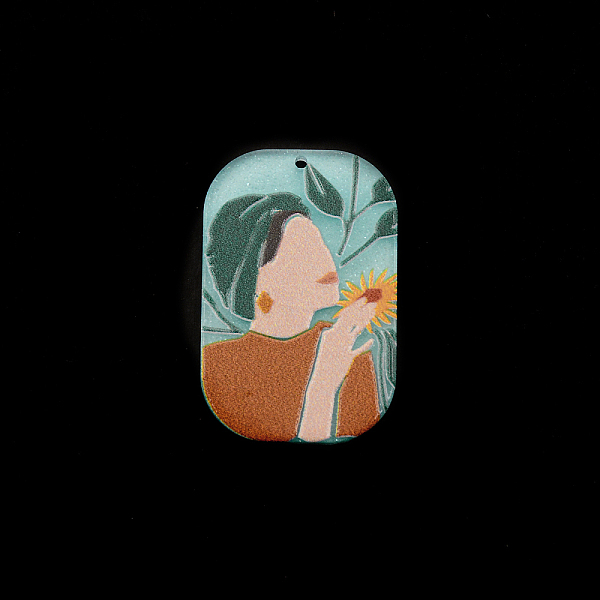 

PandaHall Opaque Resin Pendants, Embossed Printed, Rounded Rectangle with Women Portrait, Sienna, 39.5x26x2.5mm, Hole: 1.6mm Resin Rectangle..., Brown