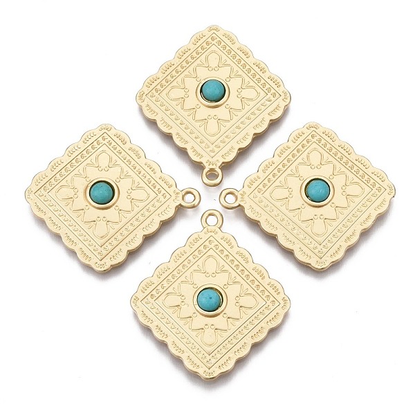 

PandaHall Alloy Pendants, with Synthetic Turquoise, Rhombus, Matte Style, Cadmium Free & Nickel Free & Lead Free, Real 16K Gold Plated...