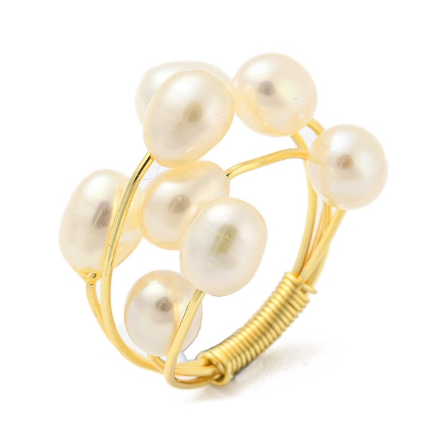 

PandaHall Natural Pearl Beaded Finger Ring, Brass Wire Wrap Finger Ring, Real 14K Gold Plated, US Size 6 3/4(17.1mm) Pearl