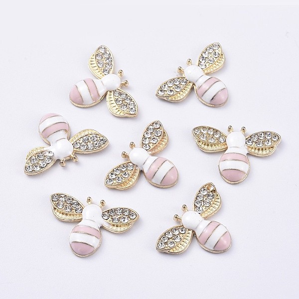 

PandaHall Alloy Enamel Cabochons, with Crystal Rhinestone, Bee, Light Gold, Pink, 16x24x4mm Alloy+Enamel Bees Pink