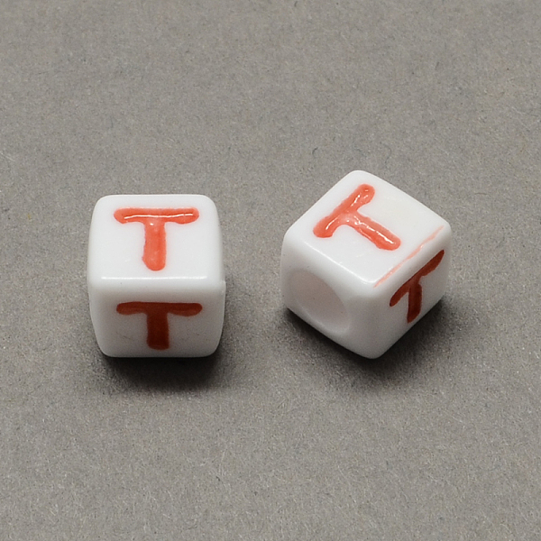 

PandaHall Large Hole Colorful Acrylic Letter European Beads, Horizontal Hole, Cube with Letter.T, 7x7x7mm, Hole: 4mm, about 1144pcs/500g..., Multicolor