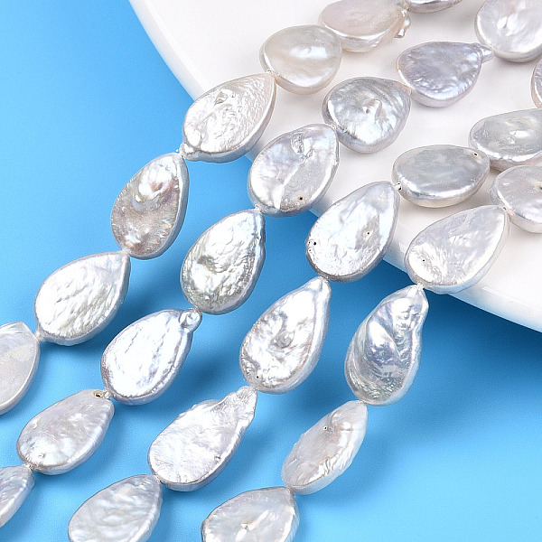 

PandaHall Baroque Natural Nucleated Pearl Keshi Pearl Beads Strands, Cultured Freshwater Pearl, Teardrop, Seashell Color...