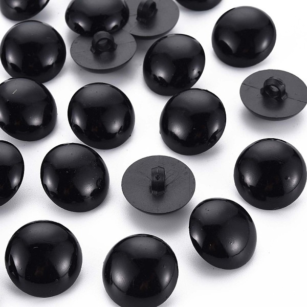 PandaHall 1-Hole Plastic Buttons, Half Round, Black, 22x13mm, Hole: 3mm Plastic Half Round Black