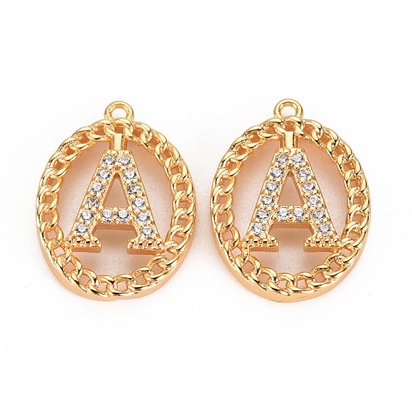 

PandaHall Brass Micro Pave Clear Cubic Zirconia Pendants, Nickel Free, Real 18K Gold Plated, Oval with Word, Letter.A, 17x13x3mm, Hole: 1mm...