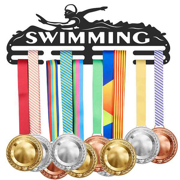 

PandaHall Iron Medal Holder Frame, Medals Display Hanger Rack, 2 Lines, with Screws, Rectangle with Word Swimming, Sports Themed Pattern...